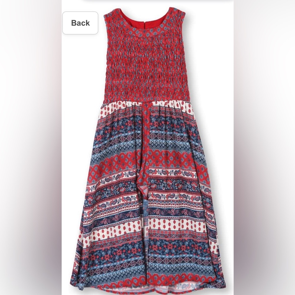 Speechless Kids Smocked Bodice Dress with Shorts, Poly, Color: Navy/Red Size 12